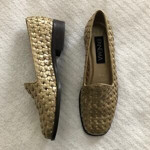 Vintage Ipanema Butterfly Loafer Gold Woven Leather Made in Brazil 7.5M